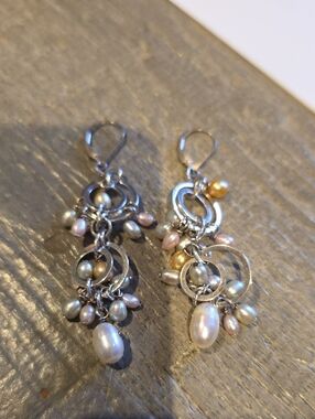 Sterling Silver Pearls Earrings Dangle Drop And Ring Cultured Pearls